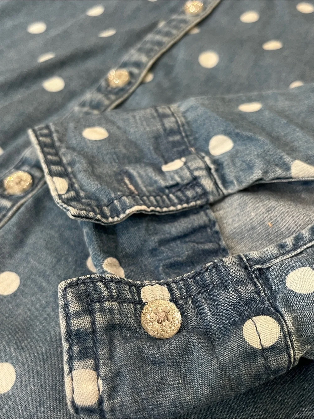 Justice Blue Denim Polka Dot Button-Down Shirt